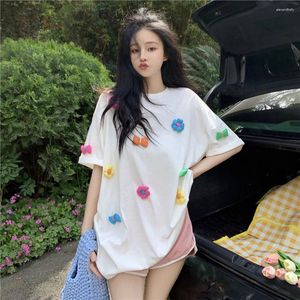 T-shirt da donna Est T-shirt a maniche corte da donna Sweet Girls Summer Loose 3D Flower Lovely Trendy Top Studenti Soft Ulzzang T-shirt carine