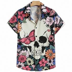 summer Skull Head 3D Printed Men Shirt Man/Women Casual Fi Short Sleeves Shirts Butt Lapel Tops Oversized Unisex Clothes 396C#