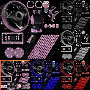 Upgrade 27pcs Bling Accessories Set Steering Wheel Cover License Plate Frame Auto Vent Outlet Trim Usb Charger Car Phone Holder