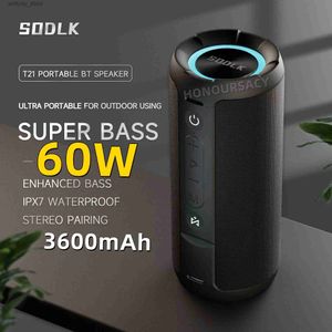 Przenośne głośniki Sodlk T21 Przenośne 60W głośnik Bluetooth Bass Bass 360 stereo RGB Lekkie Waterproof Waterproof Waterproof TWS Super USB/TF/Aux Wieszknik Q240328