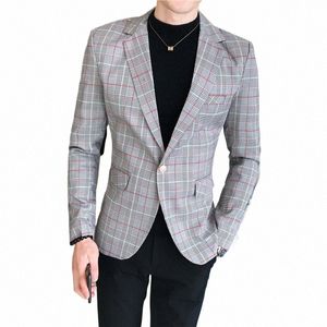 Alta Qualidade Blazer Men's Plaid British Busin Fi Advanced Simple Work Elegant Trend Casual Gentleman Slim Suit Jacket 88Cc #