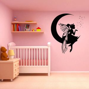 Klistermärken Moon Elf Girl Wall Decals Baby Room Nursery Home Decor Vinyl Wall Sticker Fairy Magic Sweet Girls Wallpaper S265