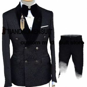 Terno masculino de duas peças casamento smoking noivo duplo breasted jaqueta conjunto jacquard formal lapela blazer calças cjuntos de chaqueta z5im #