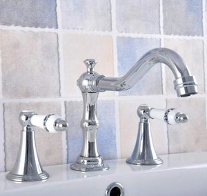 Banyo Lavabo muslukları cilalı krom çift kollu havza musluk güverte monte küvet mikser musluklar yaygın 3 delik nnf544