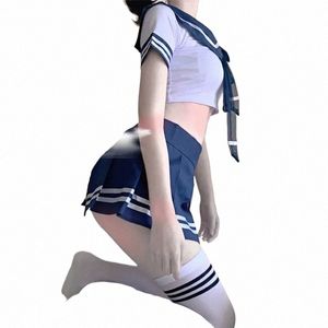 new Turn-down Collar Puff Sleeve Dr with Apr Headband Outfit Adults Crossdring Sexy Student Cosplay Sissy Maid Costume b84v#
