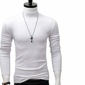 fi Men's Casual Slim Fit Basic Turtleneck Cott T-Shirt High Collar Pullover Male Autumn Spring Thin Tops Basic Bottoming v1IH#