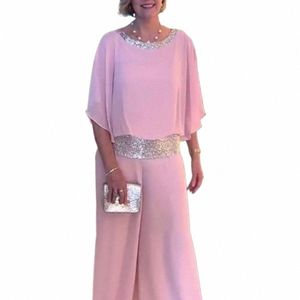 Kvinnor outfit glitter lapptäcke chiff outfit set med batwing hylsa toppar breda benbyxor för kvinnor sommar 2 st för kvinnlig u63g#