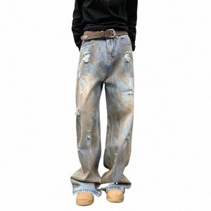 Reddachic Dirty W Blue Baggy Jeans Мужские свободные повседневные брюки Harajuku в стиле хип-хоп Прямые широкие брюки Y2k Винтажная одежда D3YA #