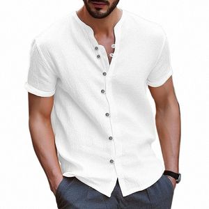 2023 Hot selling men Hawaii new fi design men's casual butts solid color cott linen breathable short-sleeved shir N1hp#