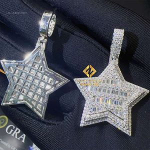 Zbole w obladzeniu lśniący biżuteria Hip Hop Sier White Gold Rose VVS1 Moissanite Diamond Star Pendant