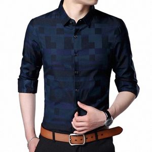 Męska zwykła koszula Busin LG Sleeve Formal Office Men Tshirt Q9dl#