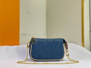 Designer denim vintage väska dammväska handväska pursar kvinna mode koppling handväska baguett väska luxurys handväska kedja crossbody väska