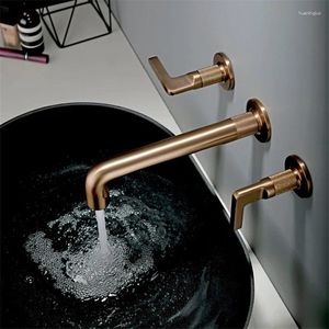 Bathroom Sink Faucets Rose Gold Basin Faucet Solid Brass Mixer Tap & Cold Dual Handle Widespread In-Wall Embedded Box Gun Grey