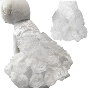 Hundklädklänning Glänsande tredimensionella blommor Ingen pilling Bekväm modedekoration Polyester White Bow Wedding för valp