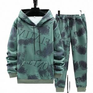 2023 Spring and Autumn New Fi Trend Camoue Hoodie Set Men's Casual Relaxed Comfortable High Quality Two-Piece Set M-3XL g0lu#