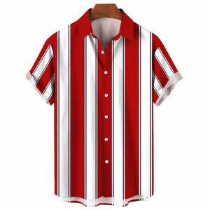 Camicia casual a righe estive da uomo Stampa hawaiana Manica corta Beachwear Vacati Fi Social Risvolto Butt Abbigliamento oversize u2WQ #