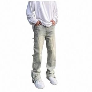 men's Yellow Muddy Color American Style High Street Loose-fit Straight-leg Jeans Trousers For Autumn/winter J3jL#