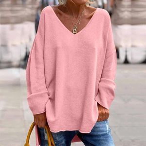 Kvinnors T-skjortor Spring och Autumn Sweater Lossa solid V-hals Pullover Långärmad hem Slim Fit Casual T-shirt Toppkläder