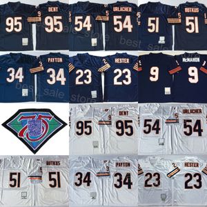 Retrocesso Futebol 1979 1985 Vintage 9 Jim McMahon Jersey 75º Aniversário 23 Devin Hester 34 Walter Payton 51 Dick Butkus 54 Brian Urlacher 95 Richard Dent Stitch