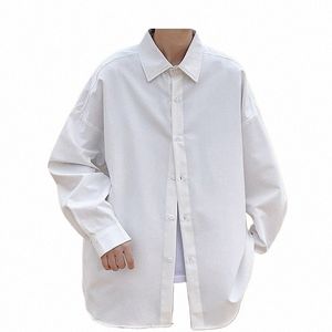 lappster män vita solida vintage skjortor 2023 herr harajuku fi överdimensionerad skjorta manlig svart casual streetwear blusar plus size s3mk#