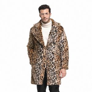 2018 Hot New Men's Winter Camoue Suit Collar Warm Faux Rabbit Fur LG Coat Leopard Mensジャケットルースカジュアル男性オーバーコート＃＃