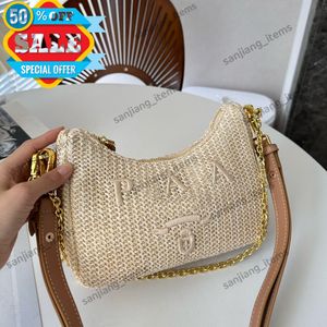 Achselhöhlen-Baguette-Hobo-Damen-Strohtaschen, Nylon-Gras-Häkel-Umhängetaschen, 2-Wege-Handtaschen, Ketten-Geldbörsen, Designer-Crossbody-Baguettes, kleine Damen-Kosmetik-Make-up-Taschen