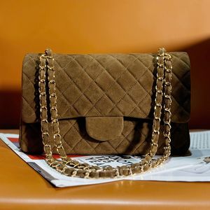 Designer Bags Womens Classic Double Flap Bags 25cm Vintage Suede Gold Hardware Turn Lock Crossbody Shoulder Handbags Luxury Brand med Box