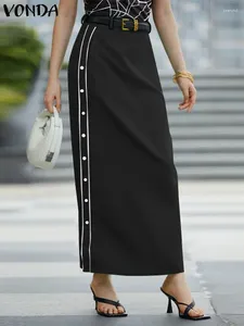 Skirts VONDA Elegant Women Maxi 2024 Fashion Casual Autumn High Waist Long Skirt Loose Bottons Streetwear Pantalon Femme