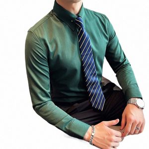 Camisa masculina básica padrão-ajuste manga LG Dr Sólida/listrada Formal Busin Branco Trabalho Escritório Clássico Camisa Masculina Plus Size 3XL 20pI #