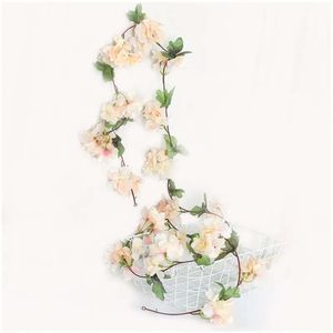 Seda 2 peças flor cereja artificial 230 cm videira casamento layout arco decoração festa em casa rattan parede pendurado guirlanda guirlanda slingers sakura