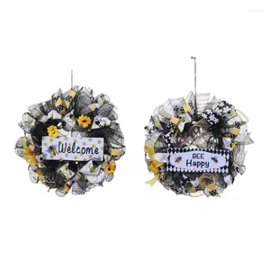 Decorative Flowers KX4B Holiday Party Flower Hoop Wreath Spring Front Door Sign Hanger Decors Circlet