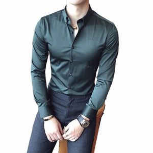 Högkvalitativ fi-skjorta för män Solid Color Slim Fit Casual Shirts N iring Busin och social formell skjorta Mann M-5XL N1SH#