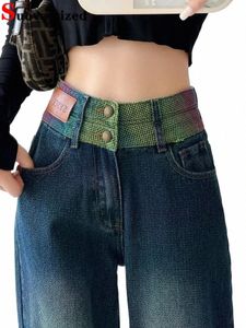 chi baggy hög midja rak jeans kvinnor streetwear vintage bred ben denim byxor vår höst koreansk avslappnad ny kot pantol n9wb#