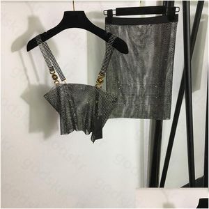 Womens Hoodies Sweatshirts Y Sequin Women Camisole Skirt Designer Gold Buckle Tank Top Hollow Mesh High Waisted Half Drop Delivery App Otvtc