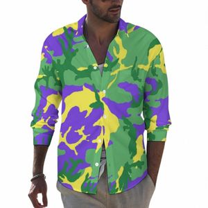 Mardi Gras Camo Camisa Colorida Camoue Camisas Casuais Lg Manga Gráfico Y2K Blusas Outono Vintage Roupas de Grandes Dimensões 05cE #