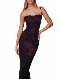 Vinho Vermelho Verão Sexy Dres Mulheres Sleevel Lace Floral Print Backl Slim Tornozelo-Comprimento Dr Aesthetic Elegant Party Dr U5ew #