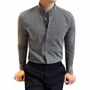 Camisas de Hombre Stand男性用の豪華なシャツ高品質のCamisa Masculina Slim Fit Mens Dr Shirts Formal W2ou＃