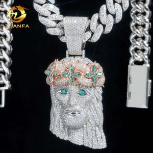 Unique Color Blocking Design Plating Over Sier 3" Large Size Fully Iced Out Moissanite Diamond Jesus Piece Hip Hop Pendant