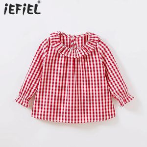 Frühling Baby Mädchen Langarm Bluse Kinder Plaid Rüschen Kragen T-Shirts Top Kinder Flare Hülse Baumwolle Hemd Mädchen Kleidung 240318