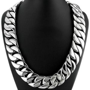 Chains Top Quality Silver Tone 32mm Width 316L Stainless Steel Polished Curb Solid Heavy Long Chain Jewelry186L