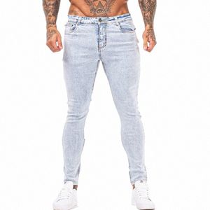 Gingtto Slim Fit Jeans Uomo Cielo Blu Denim Pantaloni Uomo Uomo Pantaloni Abbigliamento Stretch Figura intera StreetwearJean Vendita calda zm161 p8N6 #