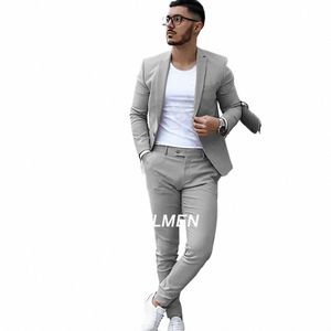 gray Men's Suit 2 Piece Suit Summer Casual Jacket Pants Formal Wedding Tuxedo Groom Clothes Custom Color Blazer XS-5XL T4FY#