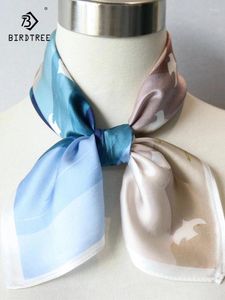 Scarves Birdtree Real Silk Women Elegant Literature Scarf Floral Print 2024 Spring Fashion Gifts Small Kerchief A41424QC