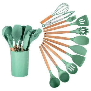 Boxes 11/12pcs Silicone Kitchenware Nonstick Cookware Kitchen Utensils Set Spatula Shovel Egg Beaters Wooden Handle Cooking Tool Set