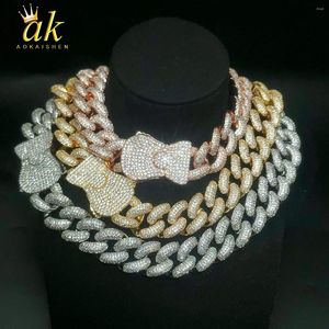 Correntes Akaishen Cuban Link Chain para Mulheres Prong Colar Gargantilha Iced Out Cubic Zirconia Real Cobre Hip Hop Jóias Primavera Fecho