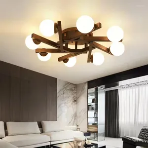 Ceiling Lights 2024 Modern Nordic Style LED Chandelier For Living Room Bedroom Dining Kitchen Bar Lamp Wood Glass Ball E27 Light