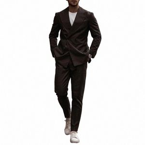 Fi Groom Wear Double Brecheded Peaked Lapel Mens Busin Formal Prom Tuxedos Best Man Blazer Suit 2ピースジャケット+パンツN0OH＃