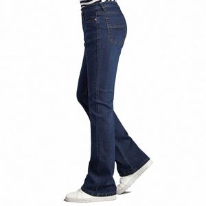 2021 Spring Busin Casual Slim Bootcut Flared Jeans For Men Boot Cut Flare Denim Pants Elasticity Lg Blue Trousers r96H#