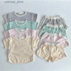 T-shirts 2023 Summer New Baby Short Sleeve Clothes Set Children Casual Striped T Shirts + Shorts 2pcs Suit Infant Toddler Cotton Outfits24328