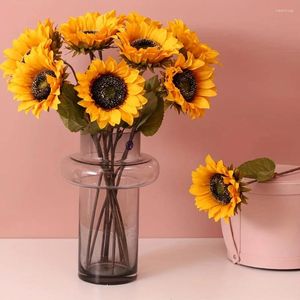 Decorative Flowers Artificial Sunflowers With Stems Faux Silk Wedding Floral Arrangement Table Centerpieces Home Office Garden Decoration